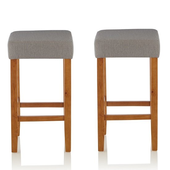 Newark Bar Stools In Light Grey Fabric And Oak Legs In A Pair