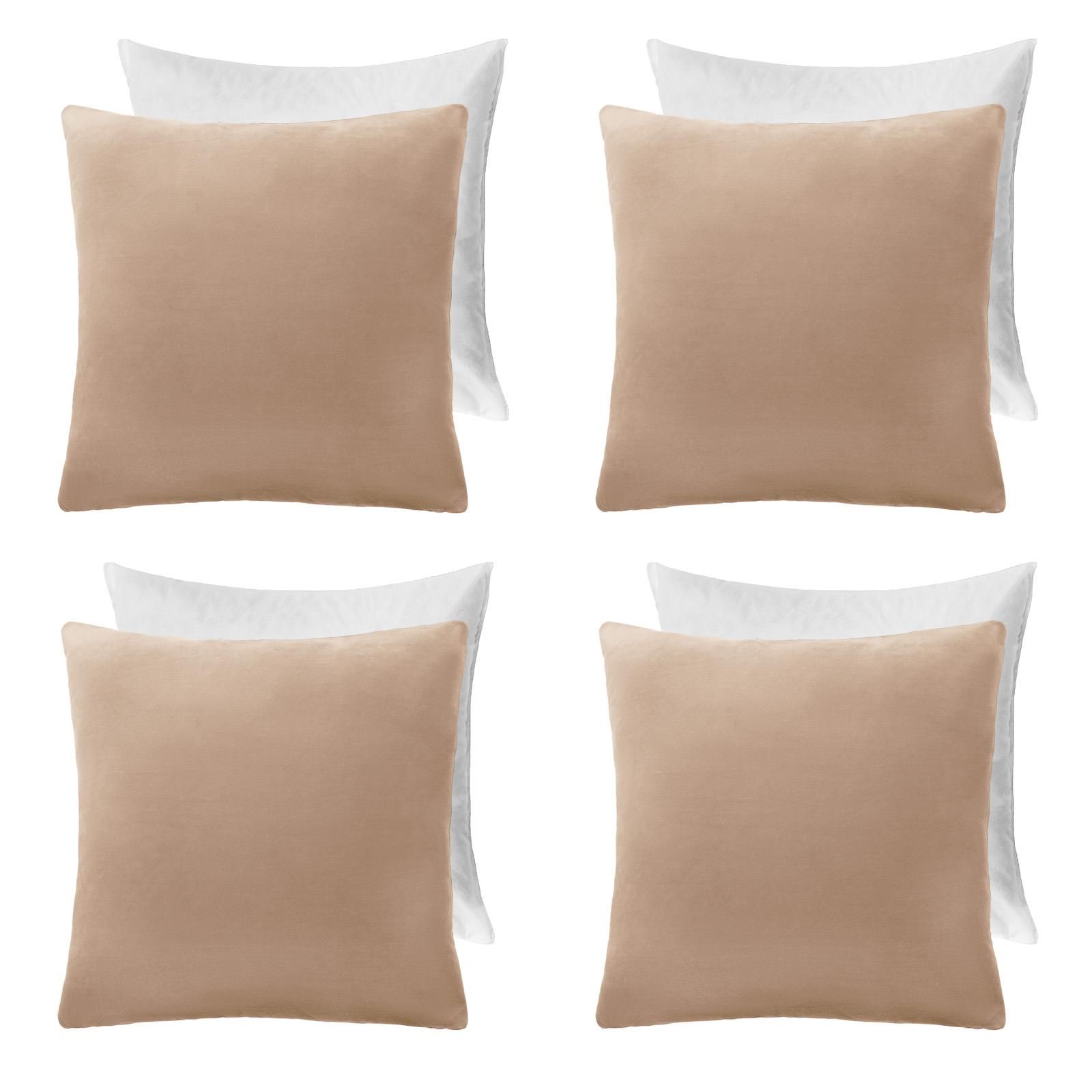 OHS 4 x Matte Velvet Cushion Covers Soft Plain Zip in Natural