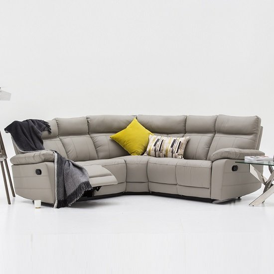Marquess Recliner Corner Sofa In Light Grey Faux Leather