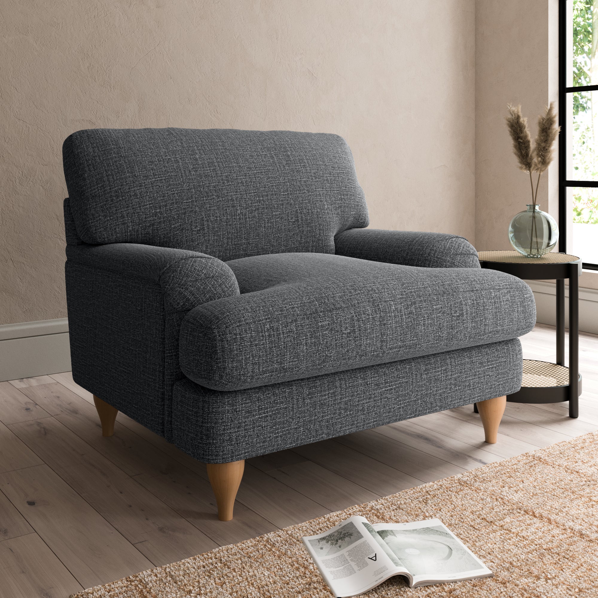 Darwin Slub Cotton Blend Armchair Slub Cotton Black