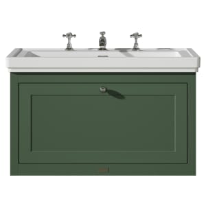 Bayswater Hartleigh Hunter Green Traditional Wall Hung Vanity Unit & 3 Tap Hole Traditional Recessed Basin - 800mm