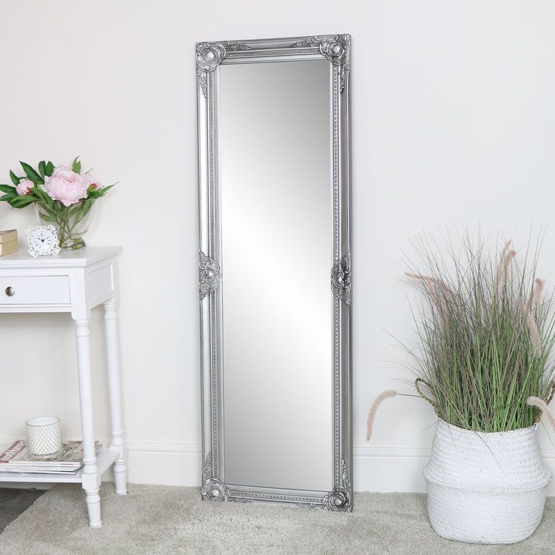 Melody Maison Tall Silver Ornate Bevelled Mirror 47cm X 142cm