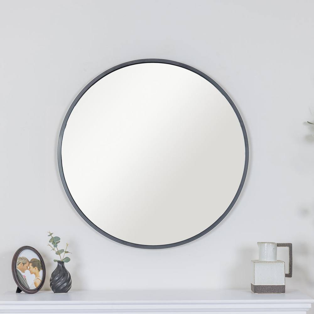 Melody Maison Large Round Black Framed Wall Mirror 80cm X 80cm