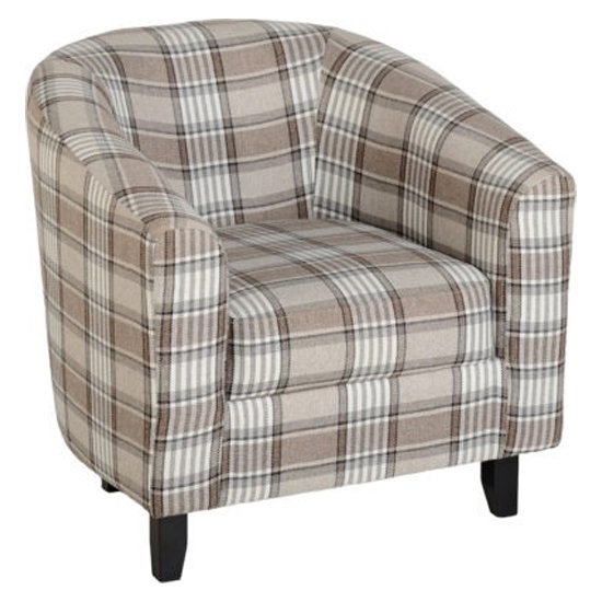 Hammond Tartan Fabric Tub Chair In Grey And Brown