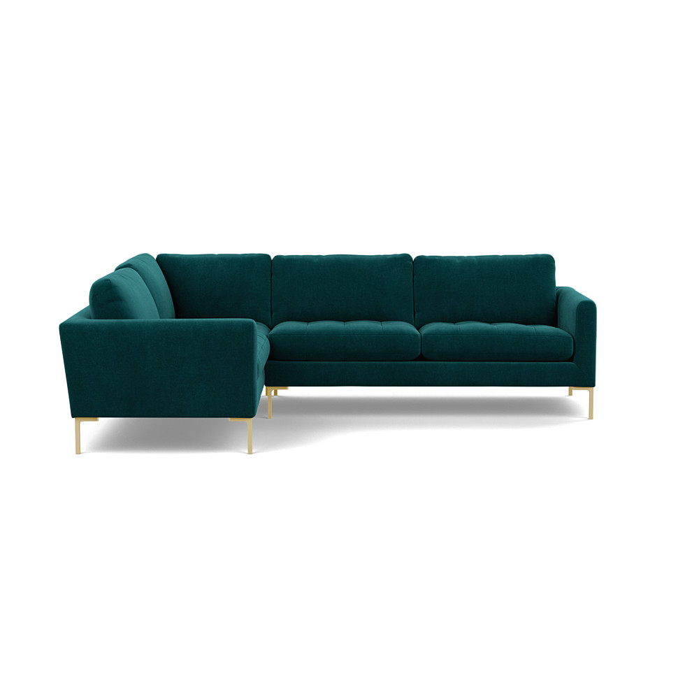 Heal's Eton Left Hand Facing Corner Sofa Smart Luxe Velvet Ocean Brass Feet