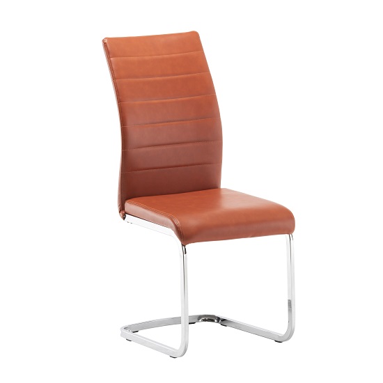 Ellis Dining Chair In Orange Faux Leather With Chrome Legs