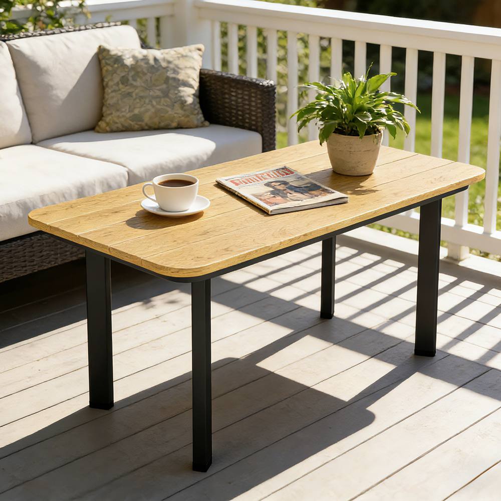 OUTSUNNY Outdoor Coffee Table, Garden Table with Slatted WPC Top, Brown