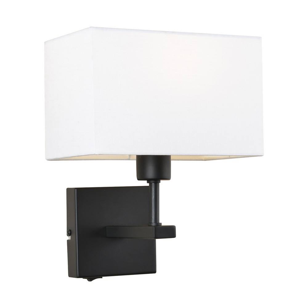 Netlighting Modern Bedside Lamp Black Matt White Rectangular Shade E27