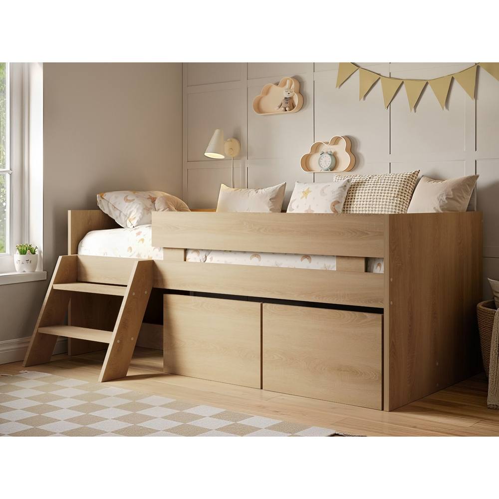 Flair Logan Single Storage Low Sleeper Bed in Brown