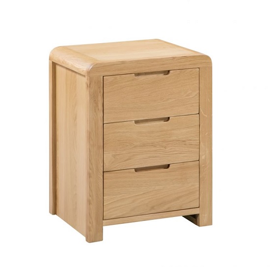 Marne Wooden Bedside Cabinet In Oak With 3 Drawers