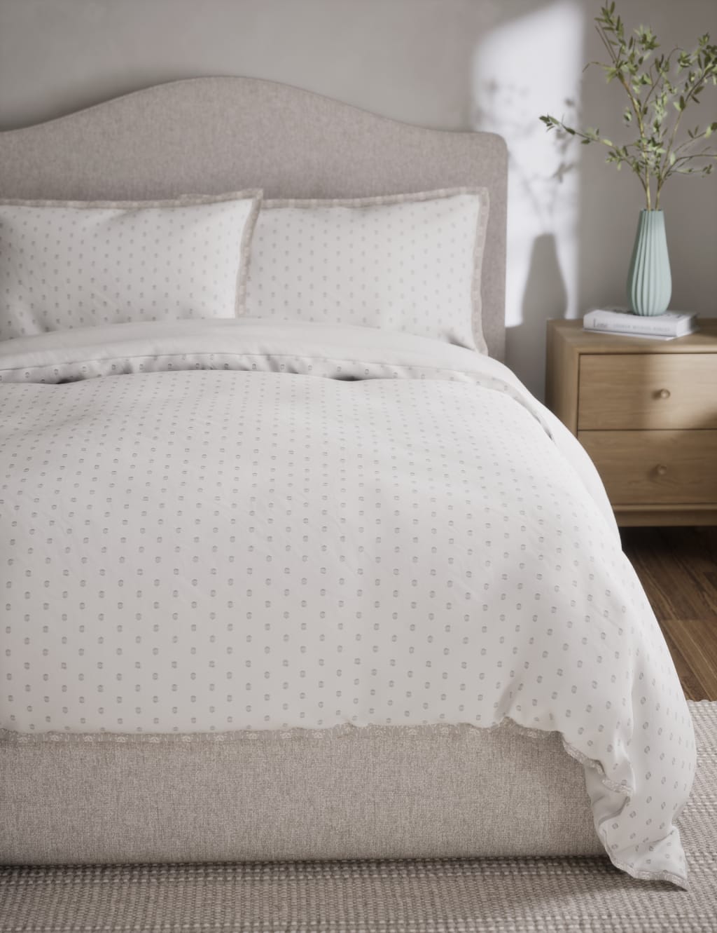 M&S Pure Cotton Spotty Jacquard Bedding Set Grey Mix
