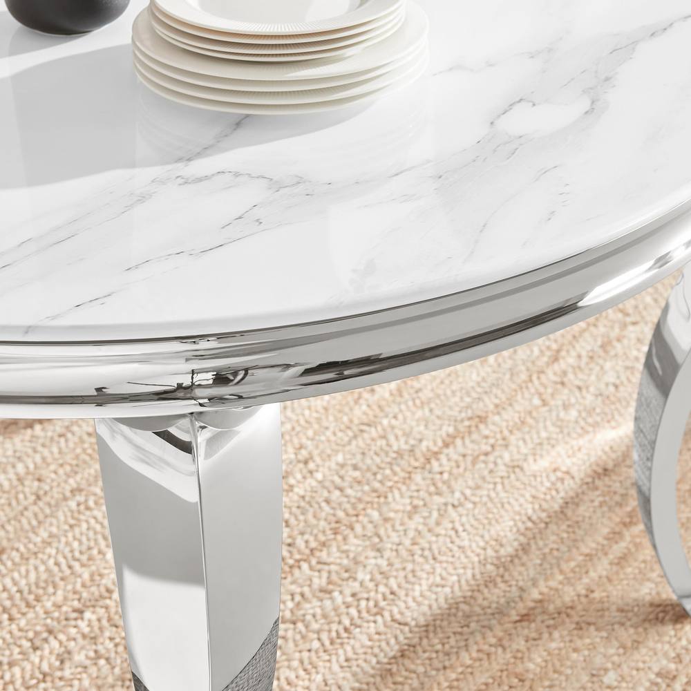 FurnitureboxUK Skye Round Marble Effect Dining Table & 4 Grey Belgravia Chairs 4