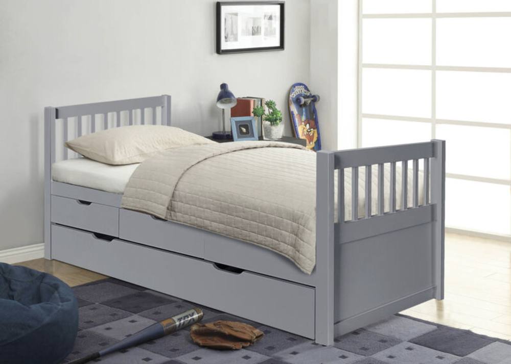 Comfy Living Ltd 3ft Pine Bed With Storage Drawers & Trundle in Grey