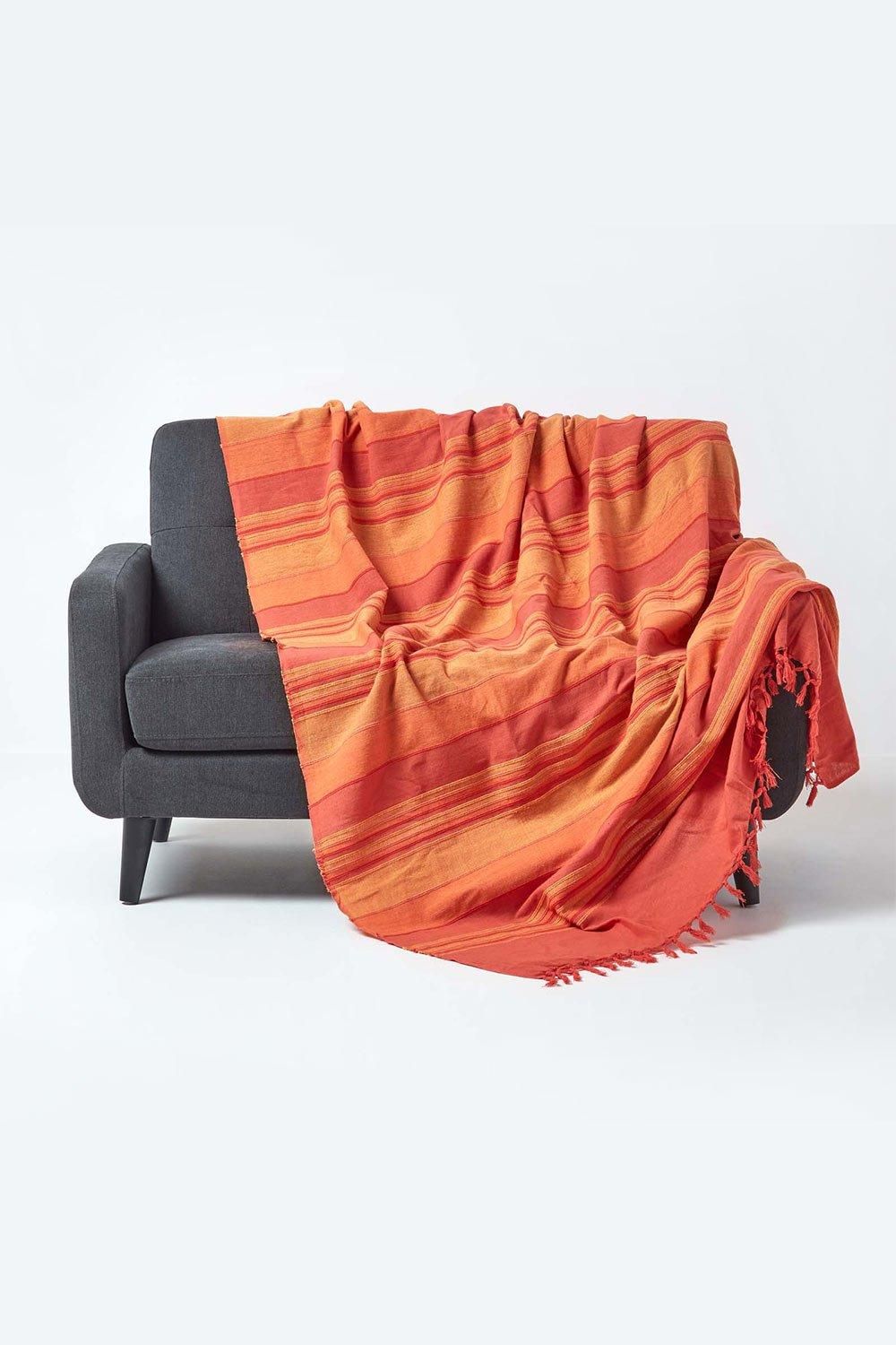 Homescapes Cotton Morocco Striped Throw in Terracotta