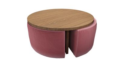 Woody Coffee Table and Nesting Stool Set in Dusty Rose Cotton Matt Velvet - sofa.com