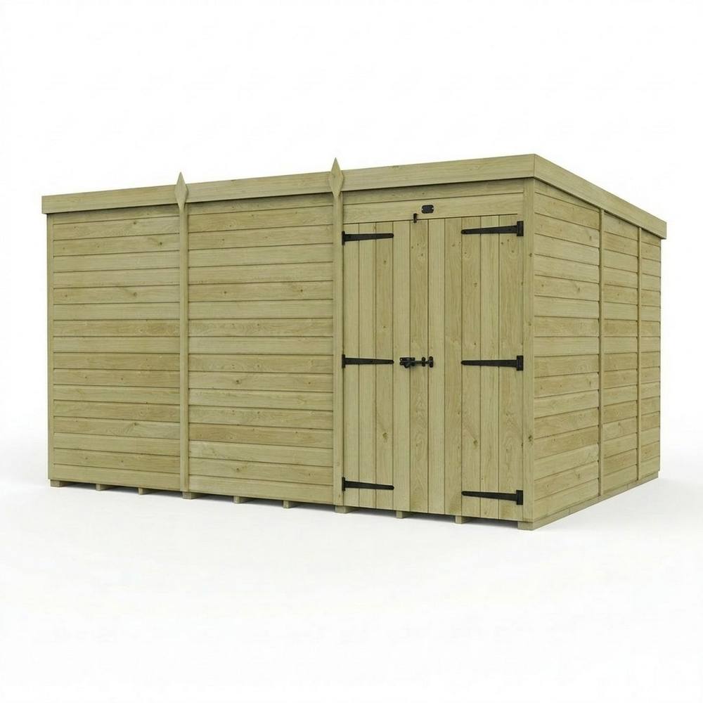 Buttercup Farm 12ft x 9ft Pent Garden Shed Double Door No Windows - Timber in Brown