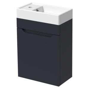 Wickes Malmo Indigo Blue Cloakroom Wall Hung J Pull Vanity Unit & Basin - 580 x 400mm
