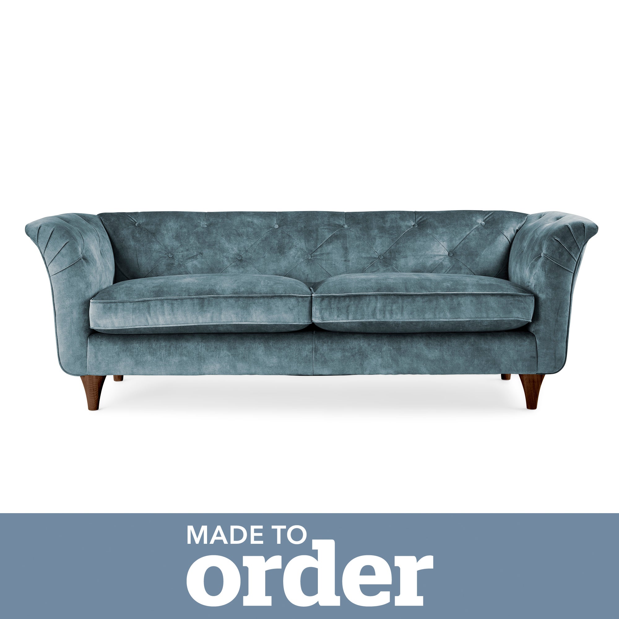 Jaipur 3 Seater Sofa Slub Velvet Slub Velvet Steel Blue