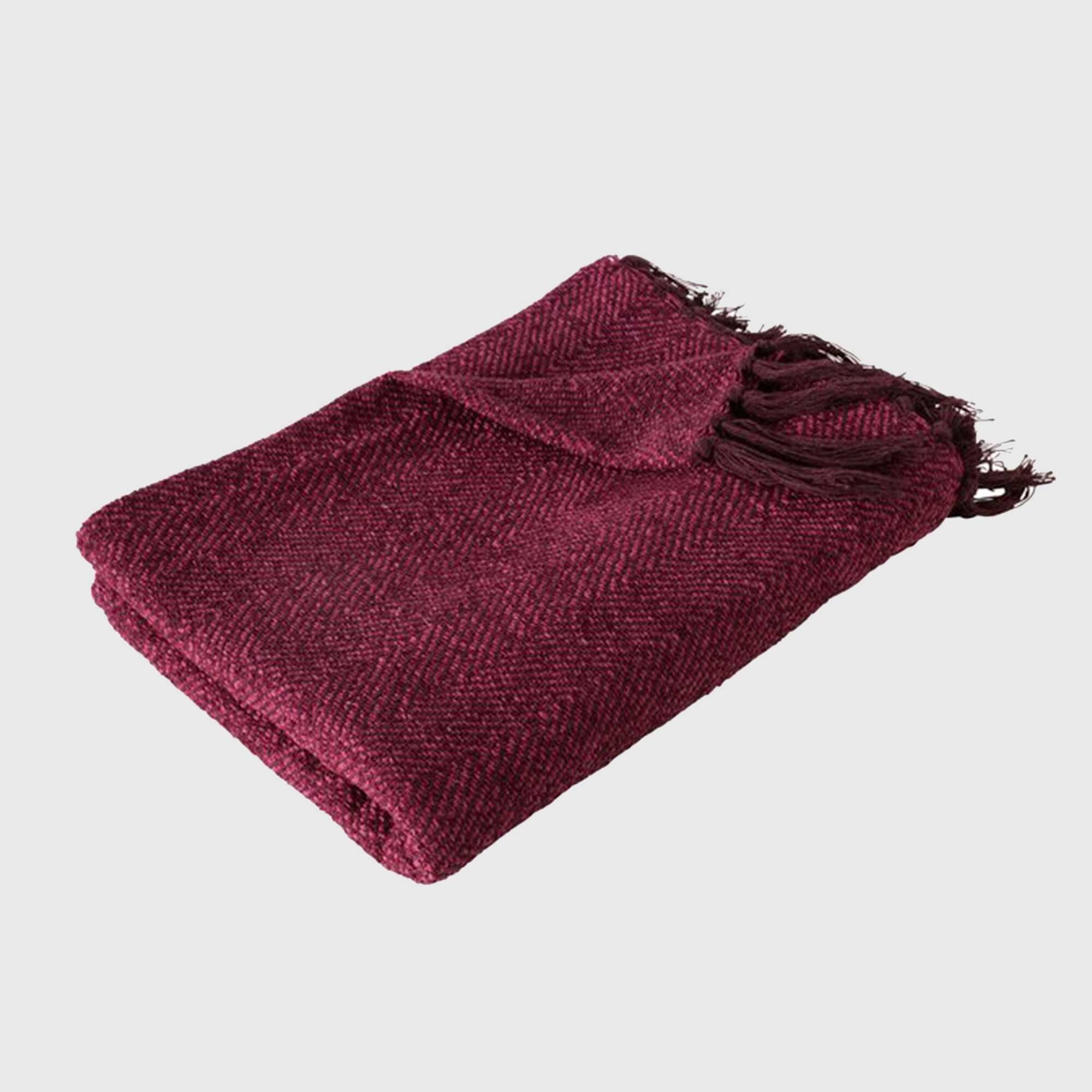 Textured Burgundy Chenille Throw Blanket Viscose | Barker & Stonehouse
