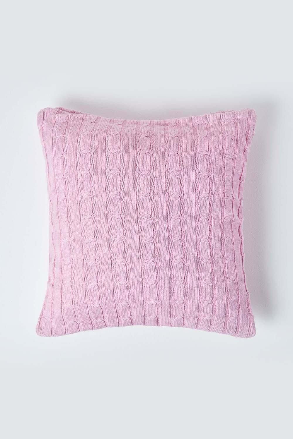 Homescapes Cotton Cable Knit Cushion Cover, 45 x 45 cm in Pink