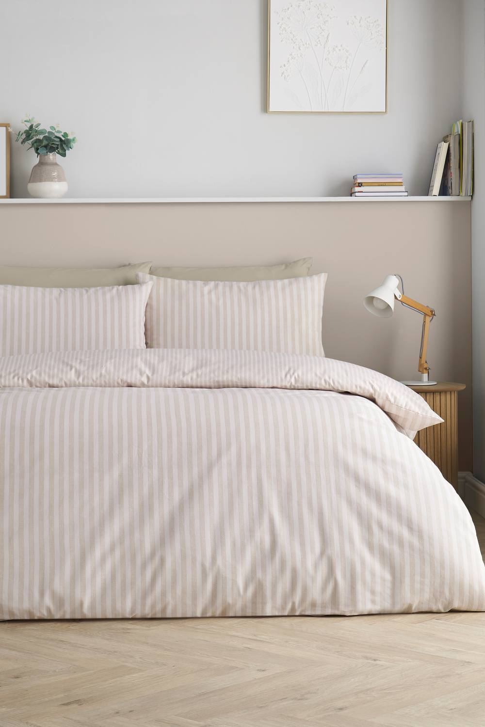 Catherine Lansfield 'Epping Textured Stripe' Reversible Duvet Cover Set in Natural