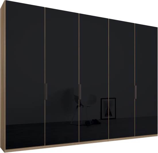 Caren 5 door 250cm Hinged Wardrobe, Oak Frame, Basalt Grey Glass Doors, Classic Interior