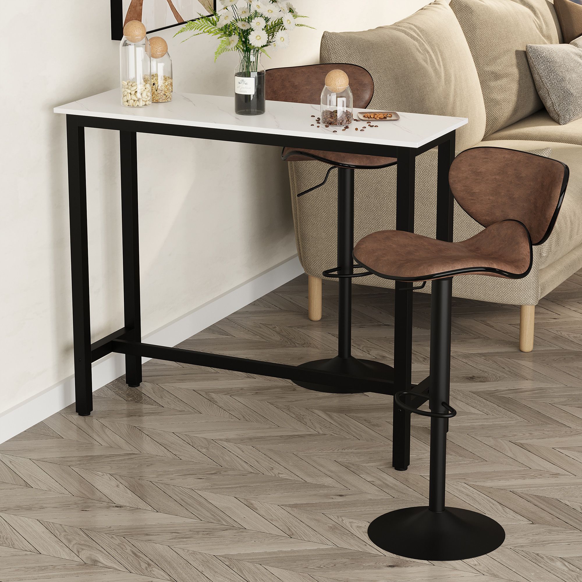 HOMCOM Bar Table Coffee Table with Adjustable Footpads for Breakfast Dining in White