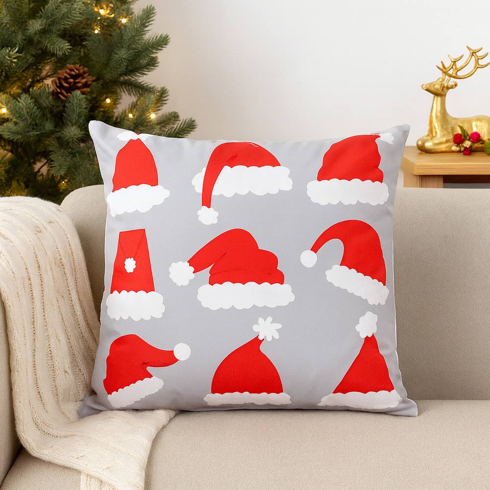 Voltico Festive Christmas Cushion - Snowflake & Santa Hat Design, 36 × 36 cm