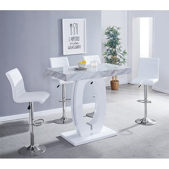 Halo Magnesia Marble Effect Bar Table 4 Ripple White Bar Stool