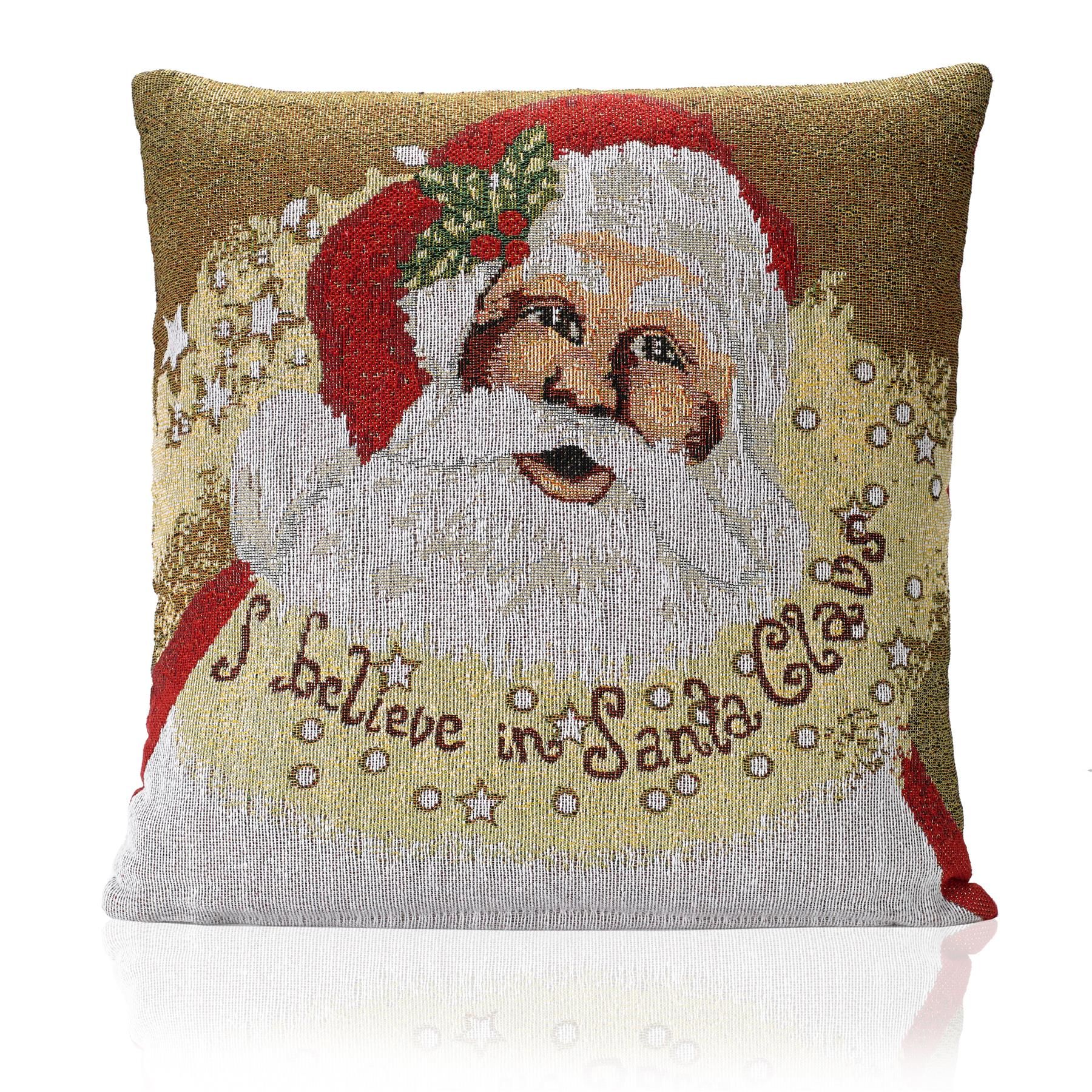 Luxury Living Christmas I Believe Tapestry Decorative Cushion Cover Only 45cm x 45cm in Red