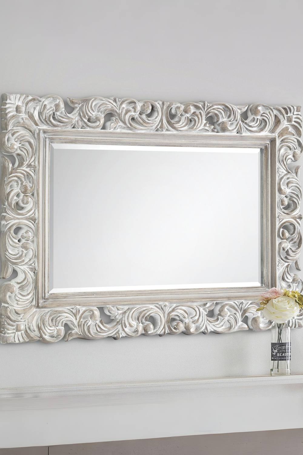 Julian Bowen Baroque Distressed Wall Mirror in Off-White