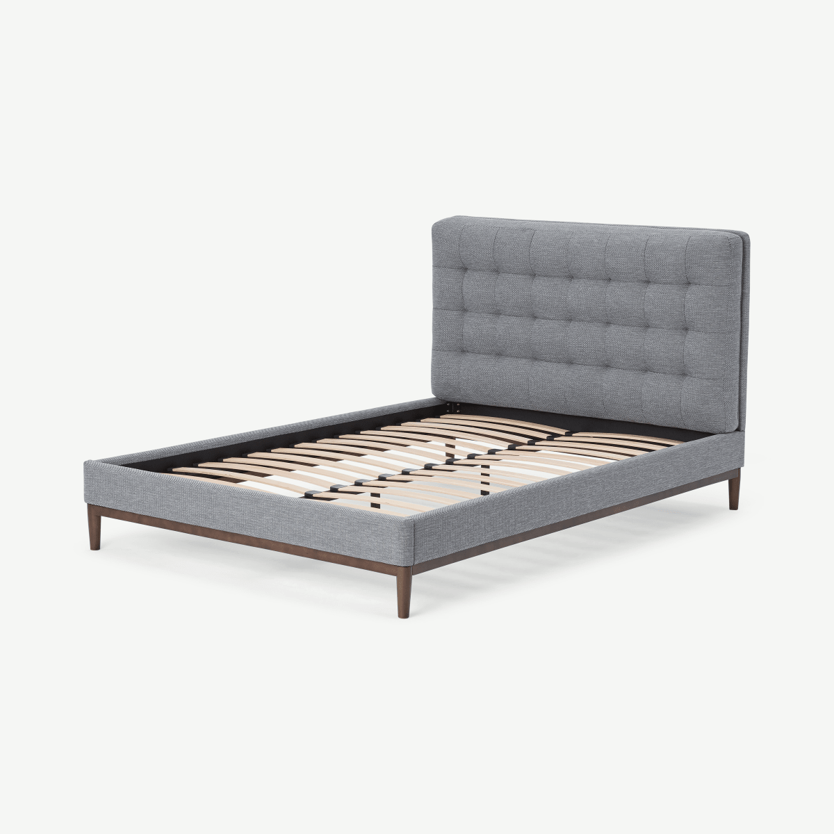 Lavelle Super King Size Bed, Blue Grey Tonal Weave & Walnut Stain Legs