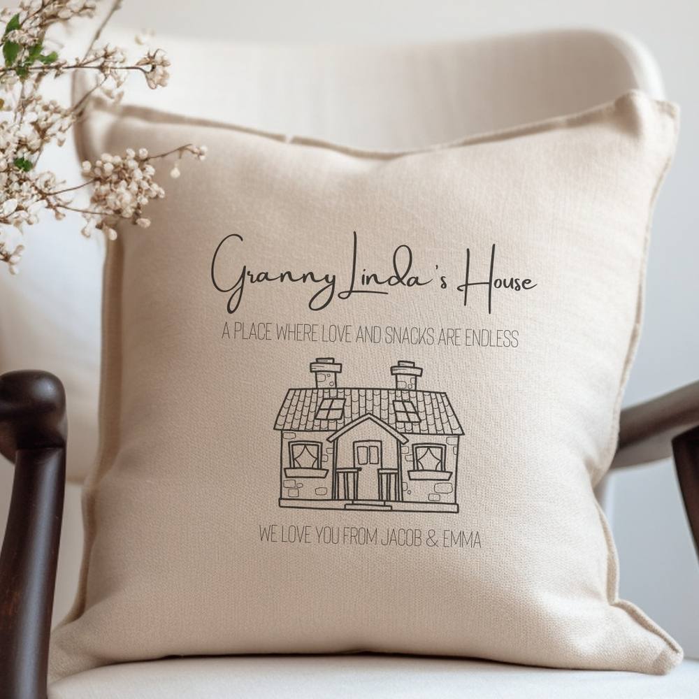 Aye Do Gifts Personalised Granny's House Cushion - Grandads, Grans, Aunties in Cream
