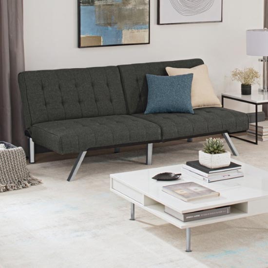 Emily Faux Leather Convertible Sofa Bed In Linen Grey