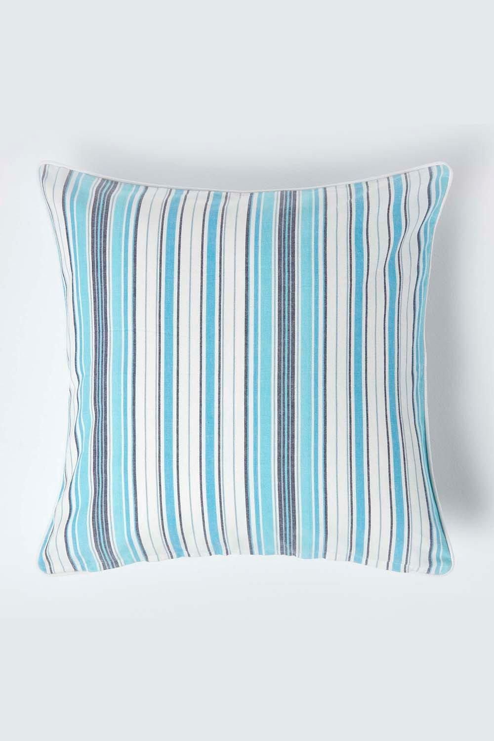Homescapes Cotton New England Stripe Cushion Cover in Blue