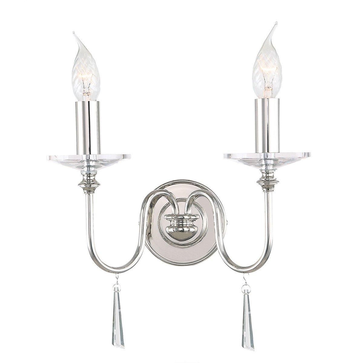 Netlighting Finsbury Park 2 Light Indoor Candle Wall Light Polished Nickel E14 in Grey