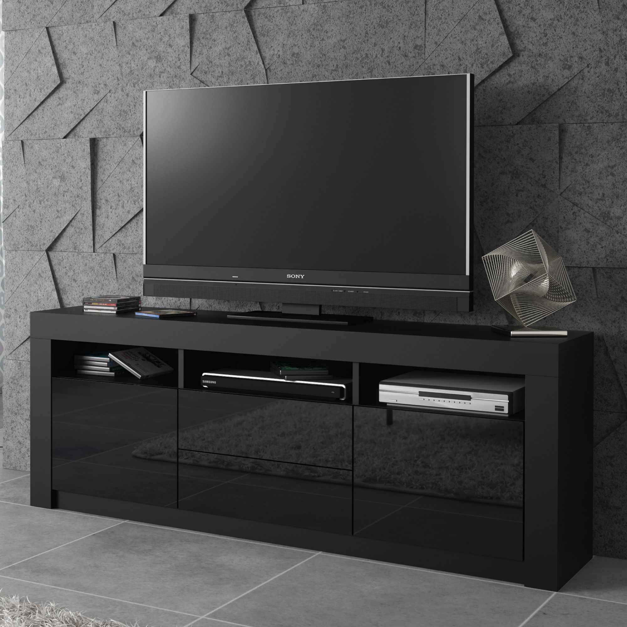 Creative Furniture TV Unit 160cm Modern - Black with High Gloss Doors