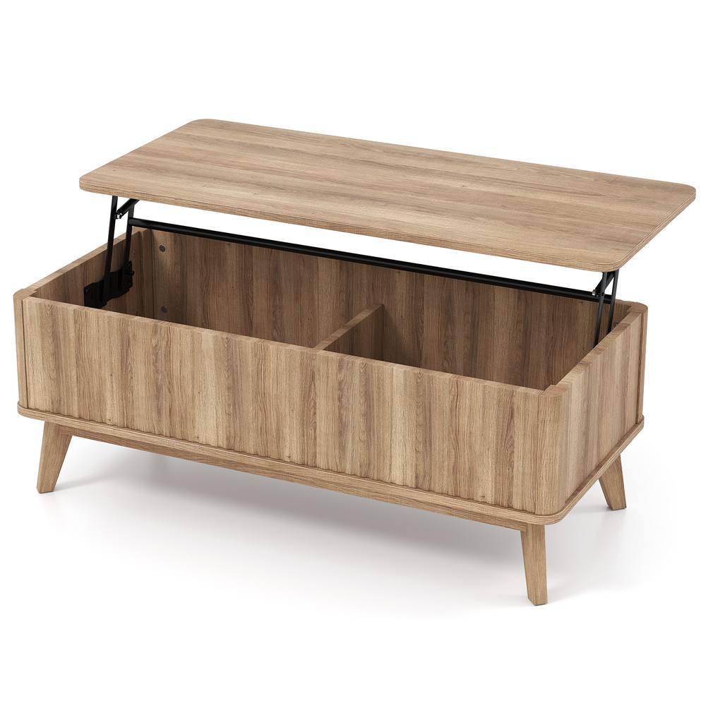 Costway Fluted Lift Top Coffee Table 110CM Rectangle Wooden Center Table in Light Brown
