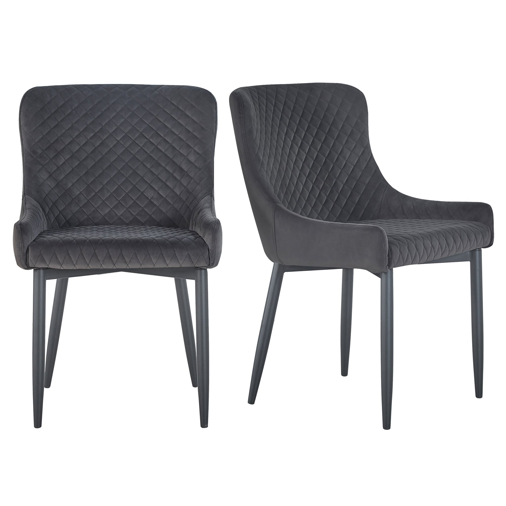 Montreal Set of 2 Dining Chairs Charcoal Velvet Charcoal