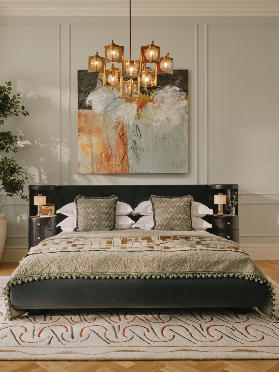 Linus Bed, King, Velvet, Grey Blue