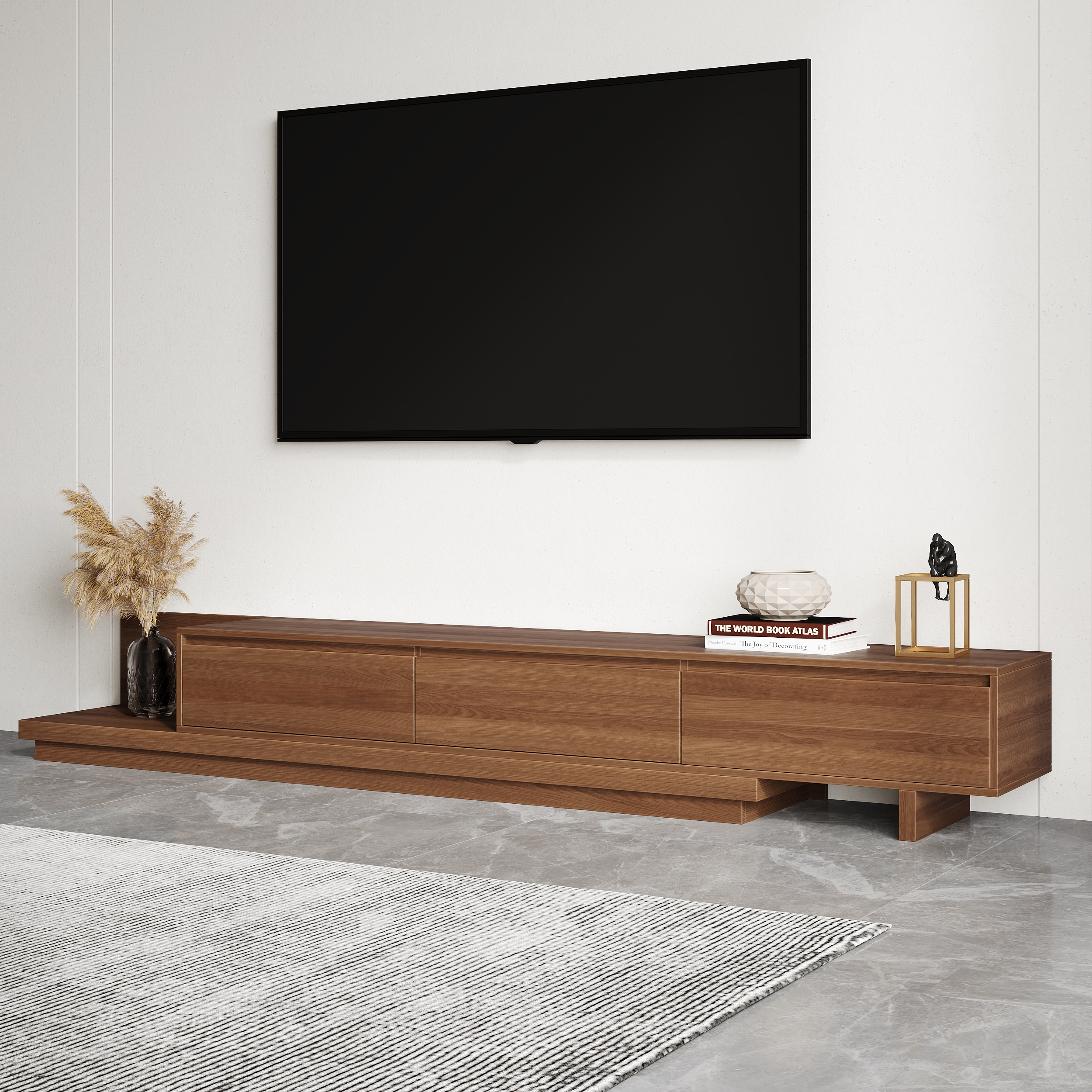 Fero Walnut Extendable TV Stand with 3 Drawers(200 - 360 cm)