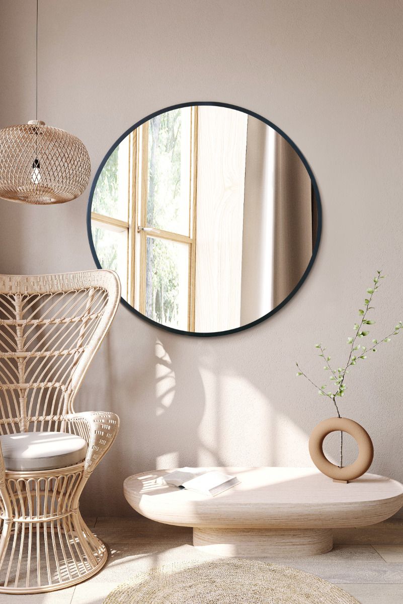 MirrorOutlet Black Edged Circular Modern Wall Mirror 35" (90CM) Diameter