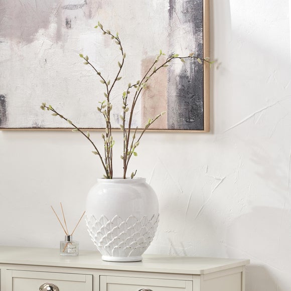 Willow White Leaf Detail Stoneware Vase