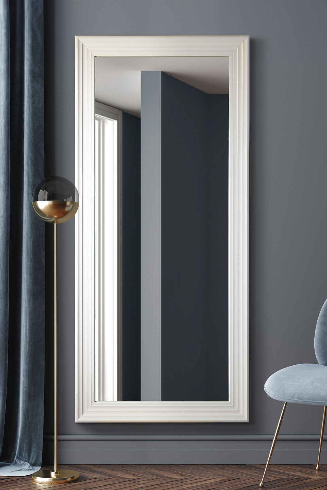 MirrorOutlet New Modern Bright White layered Wall Mirror 5ft6X2ft6 1672mmX756mm