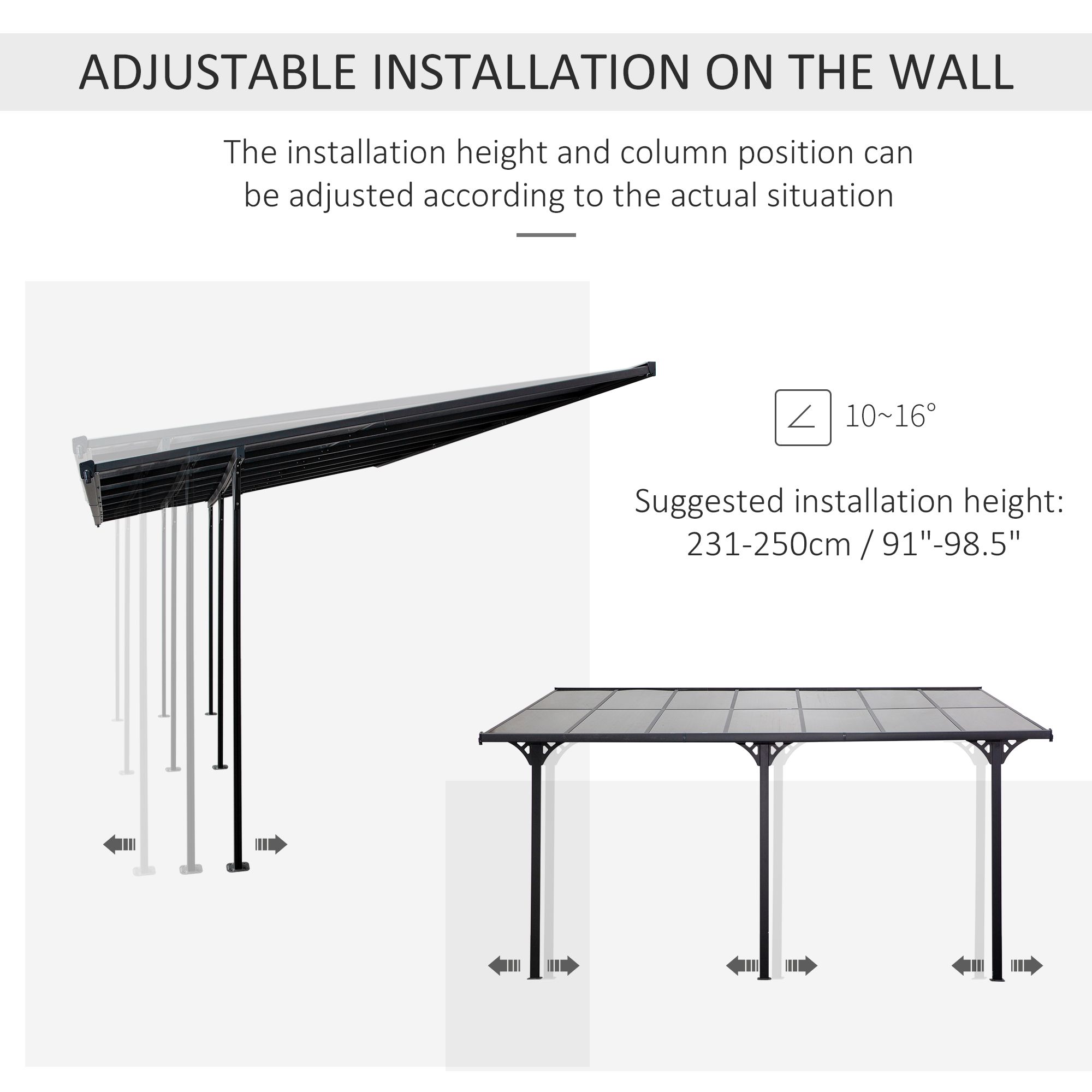 OUTSUNNY Outdoor Patio Gazebo Pergola, Aluminum Post, 4.35 x 3 m PC Roof in Grey 4