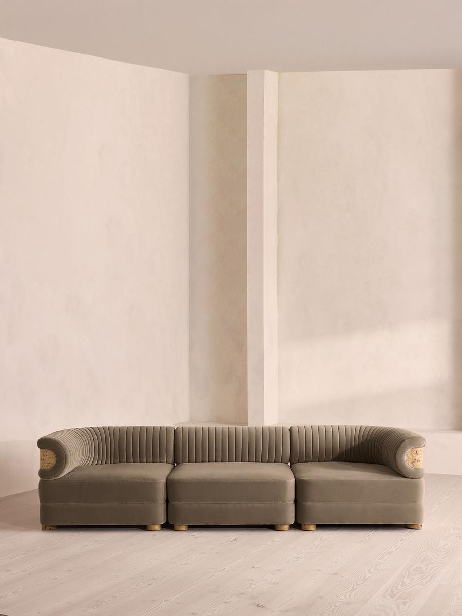 Caleb Modular Four Seater Sofa, Velvet, Taupe, Blonde Burl