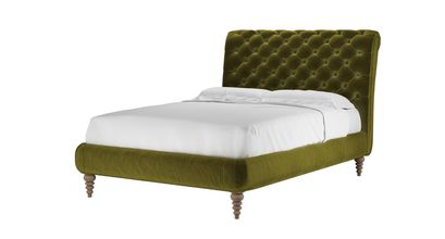 Knightsbridge (No Footboard) Double Bed in Olive Cotton Matt Velvet - sofa.com