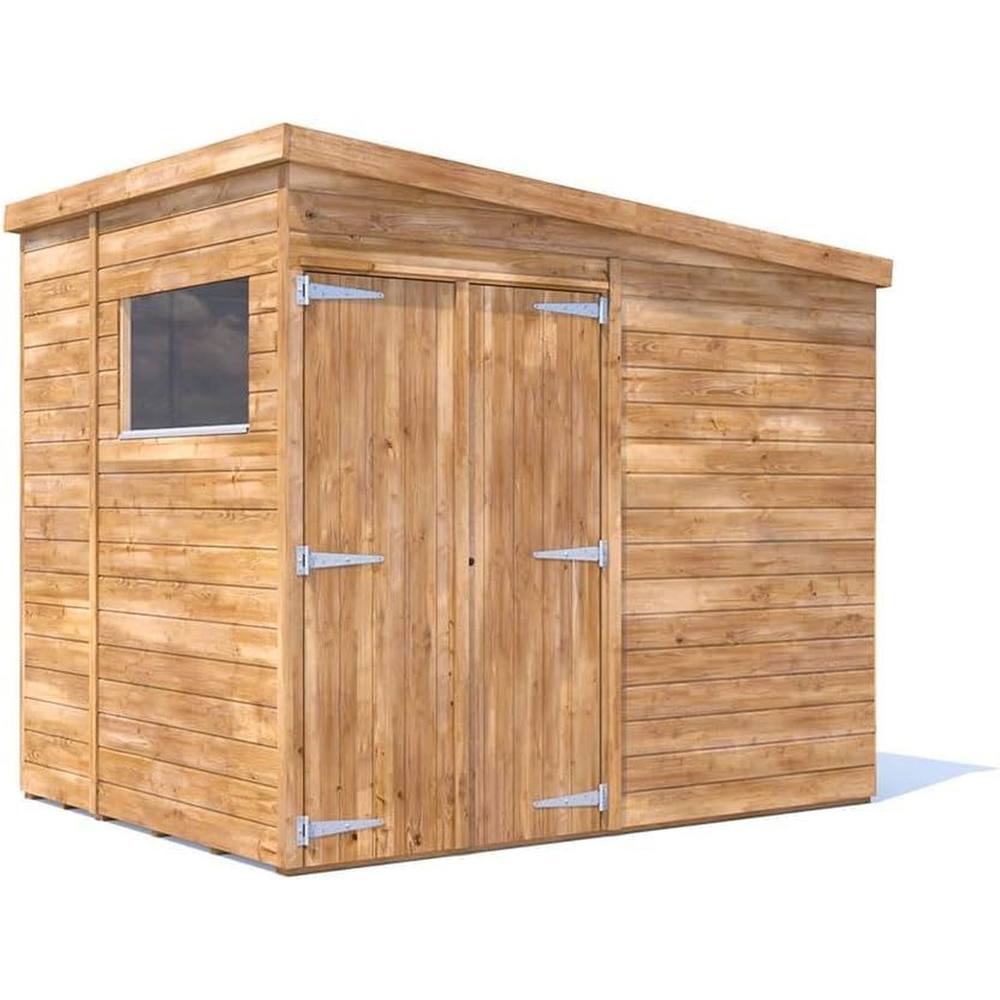 Dunster House Wooden Bike Shed 2.4x1.8m Pent Roof With Windows 15mm Overlord Modular in Brown