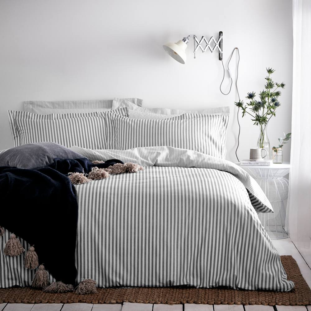 Yard Hebden Striped 100% Cotton Duvet Cover Set in Grey
