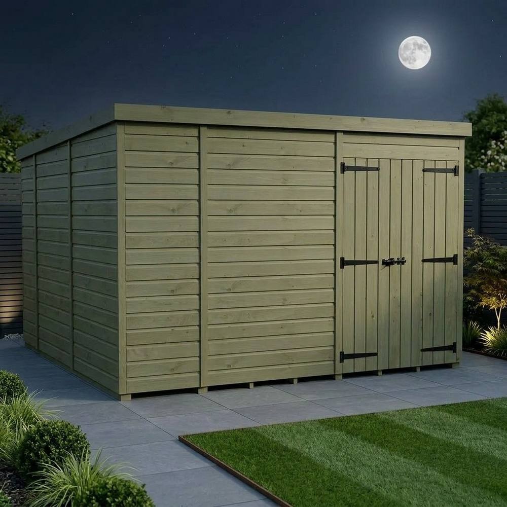 Buttercup Farm 10ft x 10ft Pent Garden Shed Double Door No Windows - Timber in Brown 3